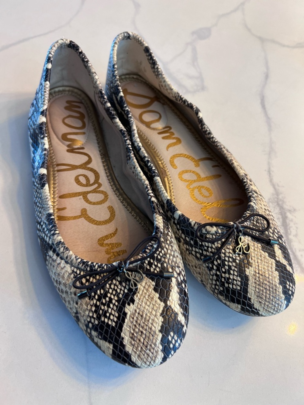 Sam Edelman Felicia Snake Print Flats Leather Bow Logo Multicolor US 8 EU 38